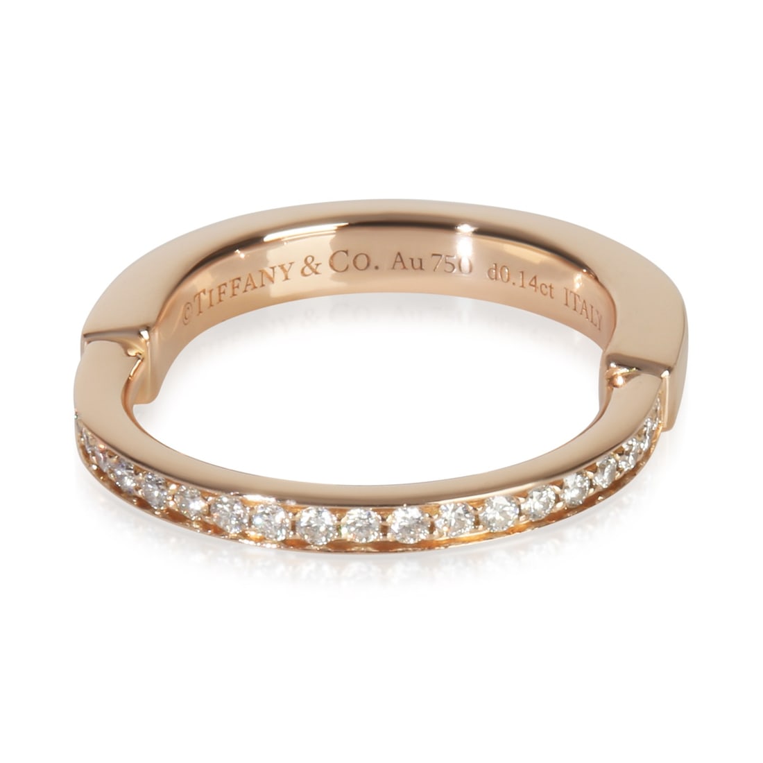 Lock Collection 18k Rose Gold Ring with Box Size 6: Lock Collection 18k Rose Gold Ring with Box Size 6 This Tiffany & Co. Lock collection ring is crafted in 18k rose gold and features a round brilliant shape. The ring is pre-owned and comes in size 6 w