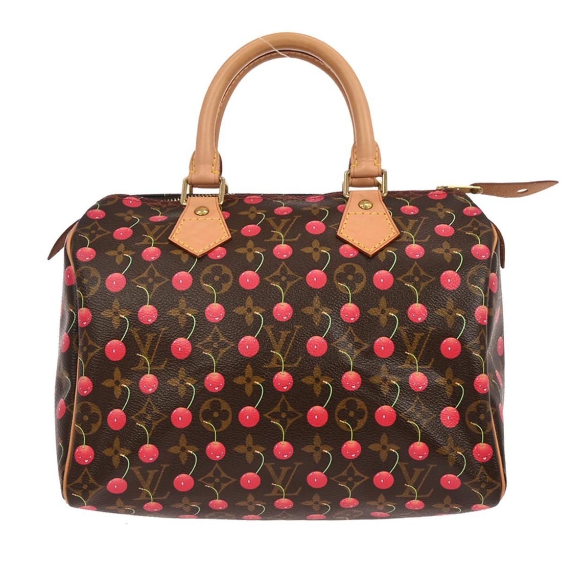 Louis Vuitton Speedy 25 Cherry Monogram Canvas Small Duffle Bag M95009: Louis Vuitton Speedy 25 Cherry Monogram Canvas Small Duffle Bag M95009 This Louis Vuitton Speedy 25 handbag features the signature Monogram Cherry pattern in brown monogram canvas with beige leather d