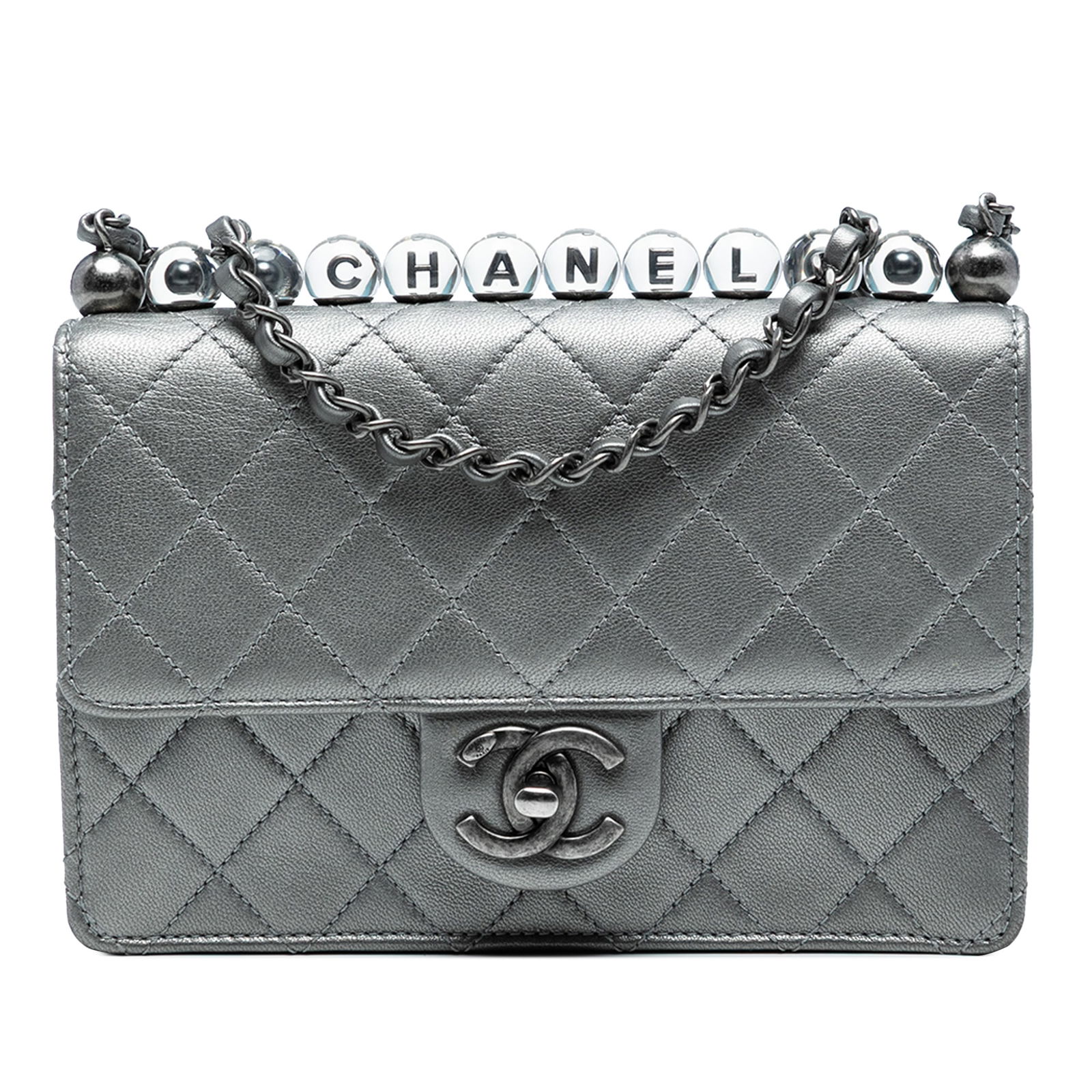 Chanel Medium Quilted Metallic Goatskin Flap with Faux Pearls (1 of 8)