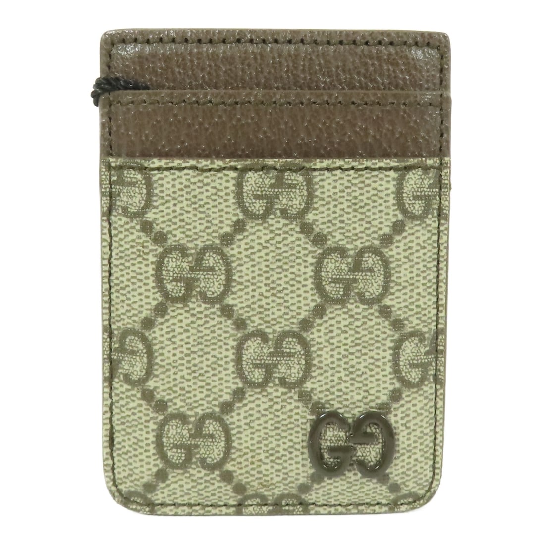 GUCCI GG Bi-color Magnetic Card Case PVC Coated Canvas Brown: GUCCI GG Bi-color Magnetic Card Case PVC Coated Canvas Brown This Gucci GG Bi-color Magnetic Card Case is a stylish accessory crafted from durable PVC coated canvas in a rich brown color. It features