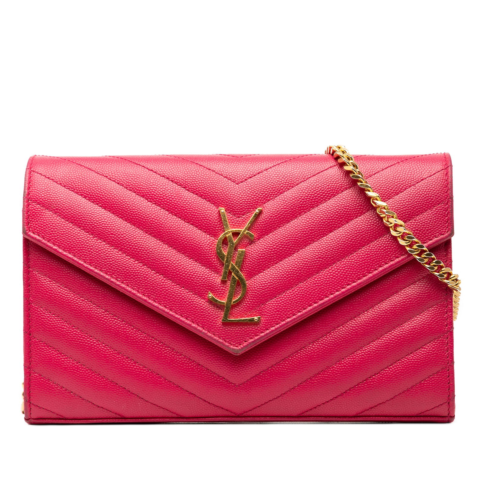 Saint Laurent Pink Grain De Poudre Cassandre Chain Wallet Italy (1 of 8)