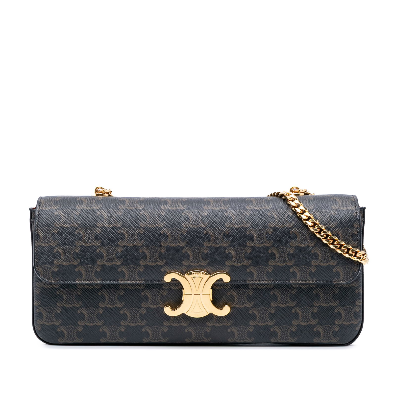 Celine Triomphe Chain Shoulder Bag Coated Canvas Brown Italy (1 of 10)