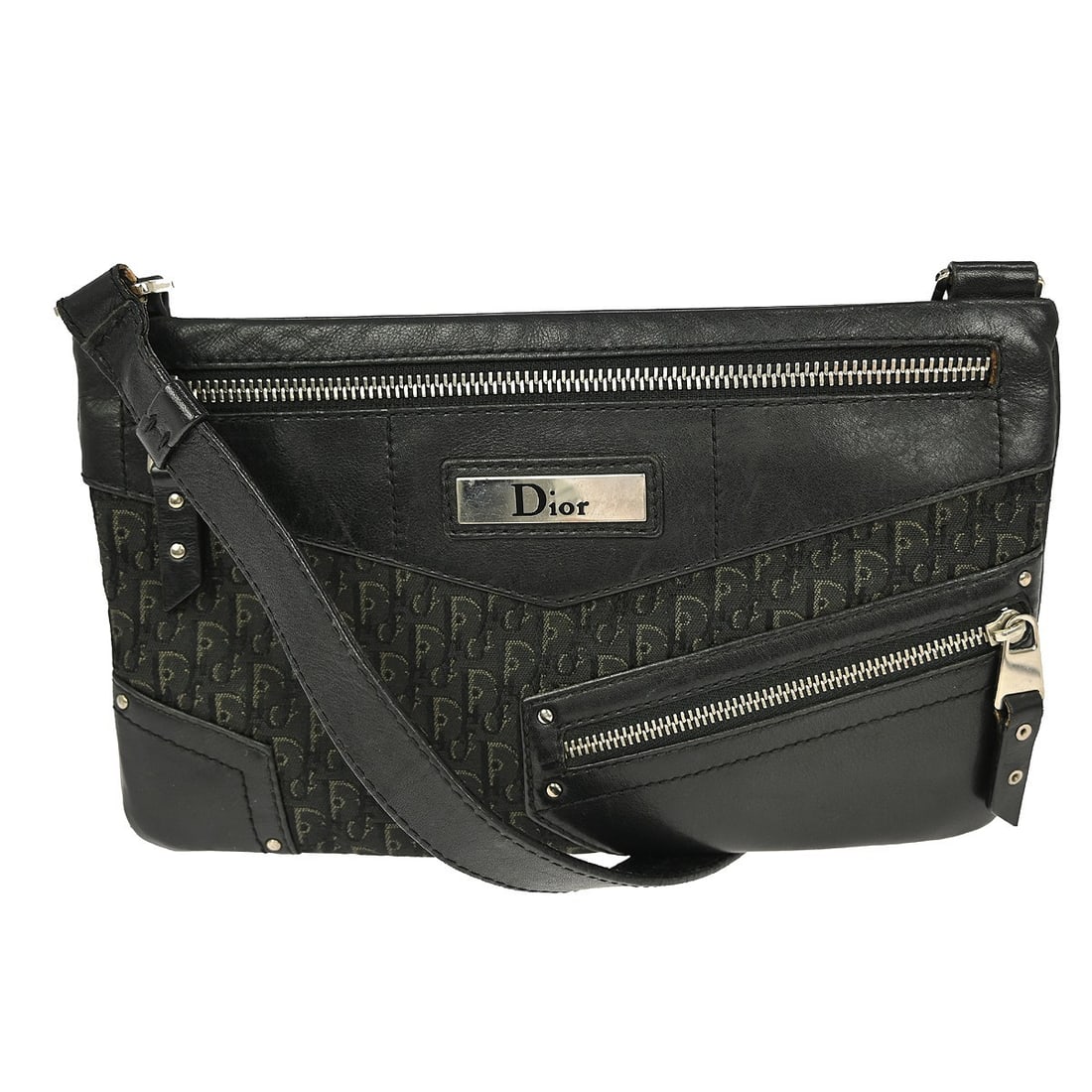 Christian Dior Street Chic Trotter Black Shoulder Bag Canvas Leather (1 of 8)