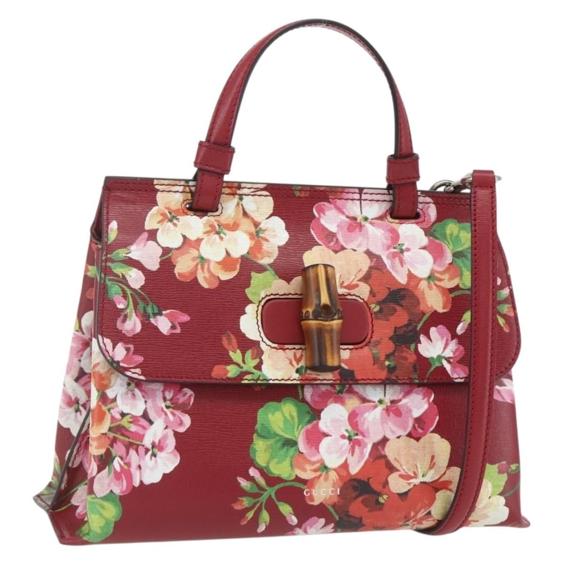Gucci Bamboo Daily Blooms Multicolor Leather Handbag with Shoulder Strap: Gucci Bamboo Daily Blooms Multicolor Leather Handbag with Shoulder Strap This GUCCI Blooms Bamboo Daily Handbag is crafted from multicolor leather and features a versatile 2-way design, allowing it to
