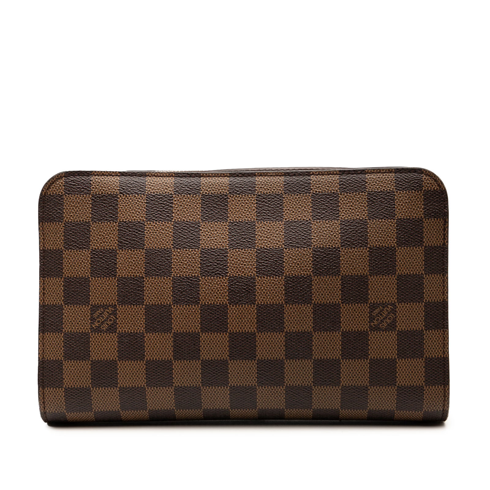Damier Ebene Saint Louis Pochette Wristlet by Louis Vuitton: Damier Ebene Saint Louis Pochette Wristlet by Louis Vuitton This Louis Vuitton Damier Ebene Saint Louis Pochette features a signature damier ebene canvas body with leather trim, a flat leather wrist s