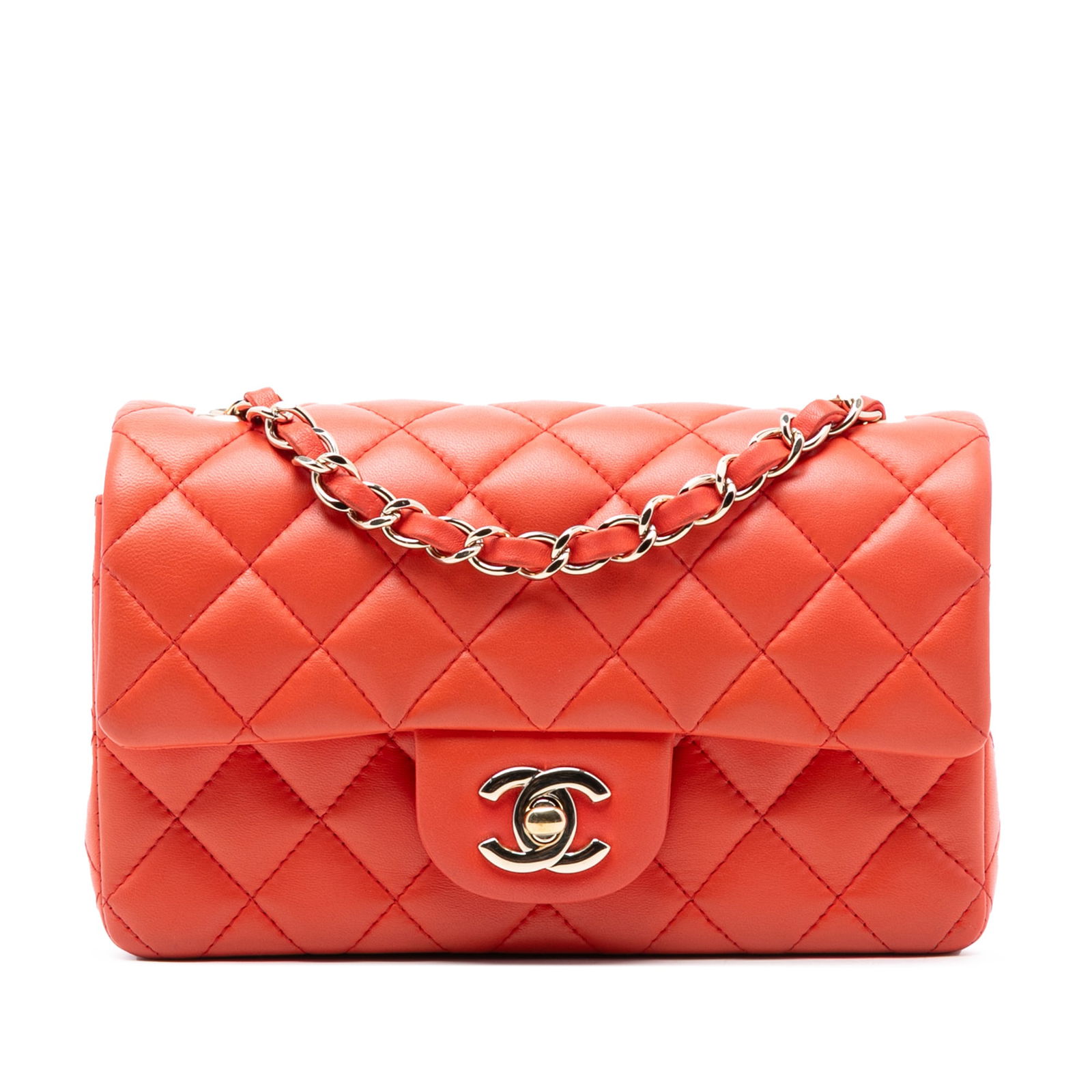 Chanel Mini Rectangular Classic Orange Quilted Lambskin Flap Shoulder Bag (1 of 7)