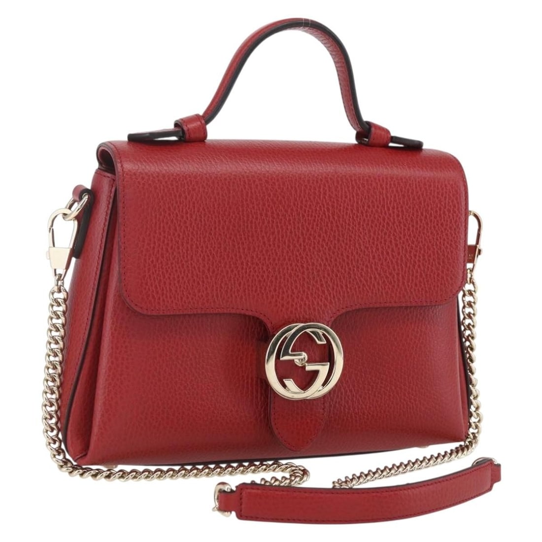 Gucci Red Leather Interlocking 2way Handbag with Shoulder Strap and Dust Bag: Gucci Red Leather Interlocking 2way Handbag with Shoulder Strap and Dust Bag This GUCCI Interlocking 2-way hand bag features supple red leather with gold-tone accents. Designed for versatility, it can