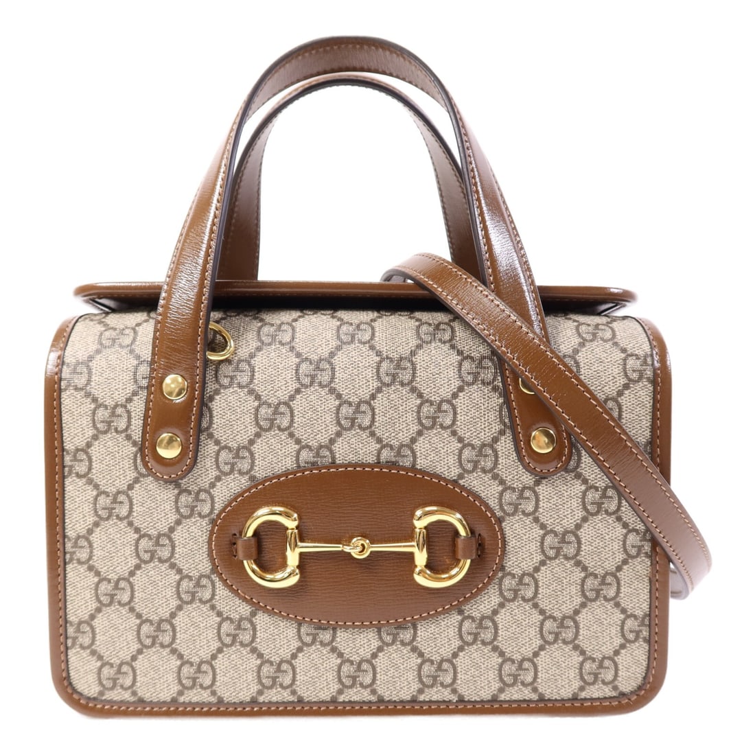 Gucci Horsebit 1955 Brown Coated Canvas Shoulder Bag with Gold Hardware (1 of 14)