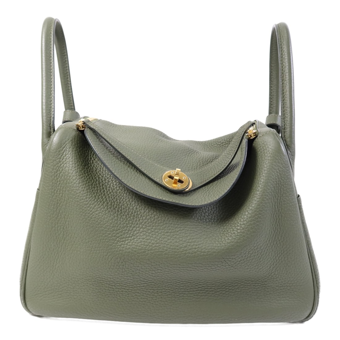Hermes Lindy 30 Green Clemence Leather Shoulder Bag with Gold Hardware (1 of 14)
