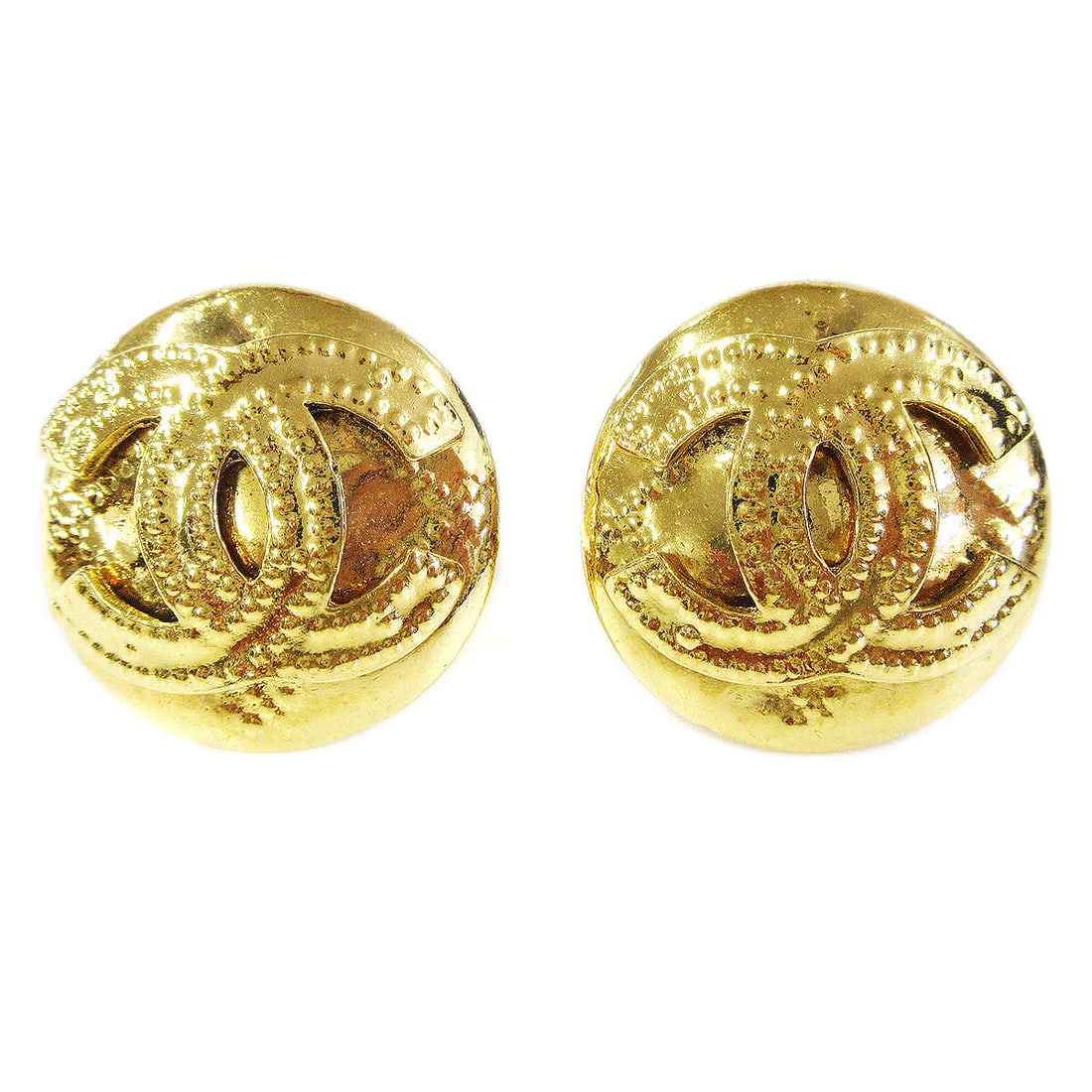 Chanel Gold-tone Clip-On Button Earrings 94P Logo France (1 of 4)