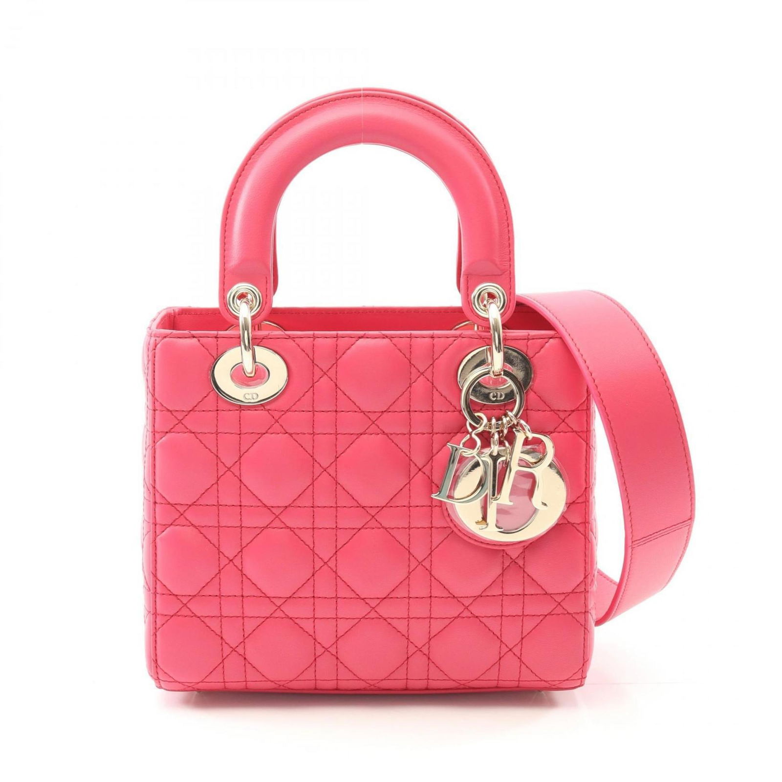 Pink Lady Dior Leather Handbag by Dior 20 cm: Pink Lady Dior Leather Handbag by Dior 20 cm This Dior Lady Dior handbag is crafted from pink leather and features a classic silhouette. Designed for women, it offers both style and functionality. The