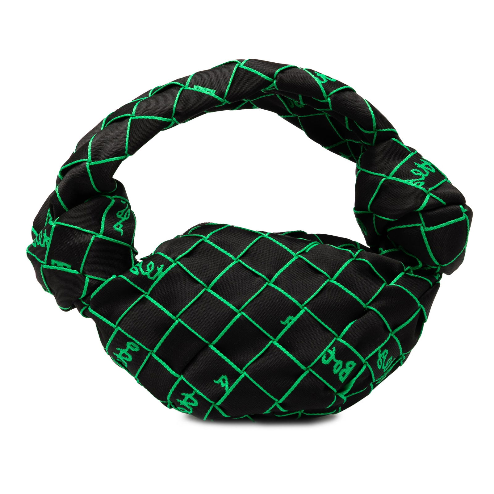 Bottega Veneta Mini Intrecciato Double Knot Bag Black Fabric: Bottega Veneta Mini Intrecciato Double Knot Bag Black Fabric Introducing the Bottega Veneta Mini Synthetic Fabric Intrecciato Double Knot Bag, a stylish accessory crafted from high-quality synthetic f