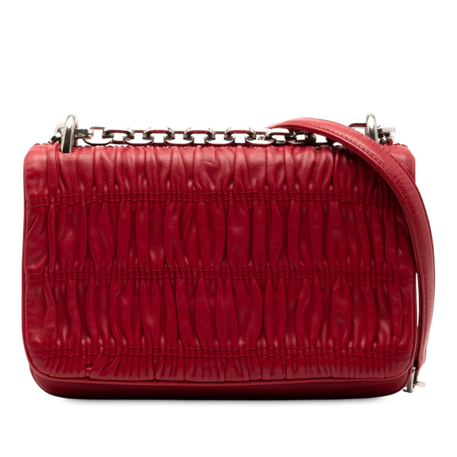 Prada Red Nappa Gaufre Leather Shoulder Bag Italy (1 of 6)