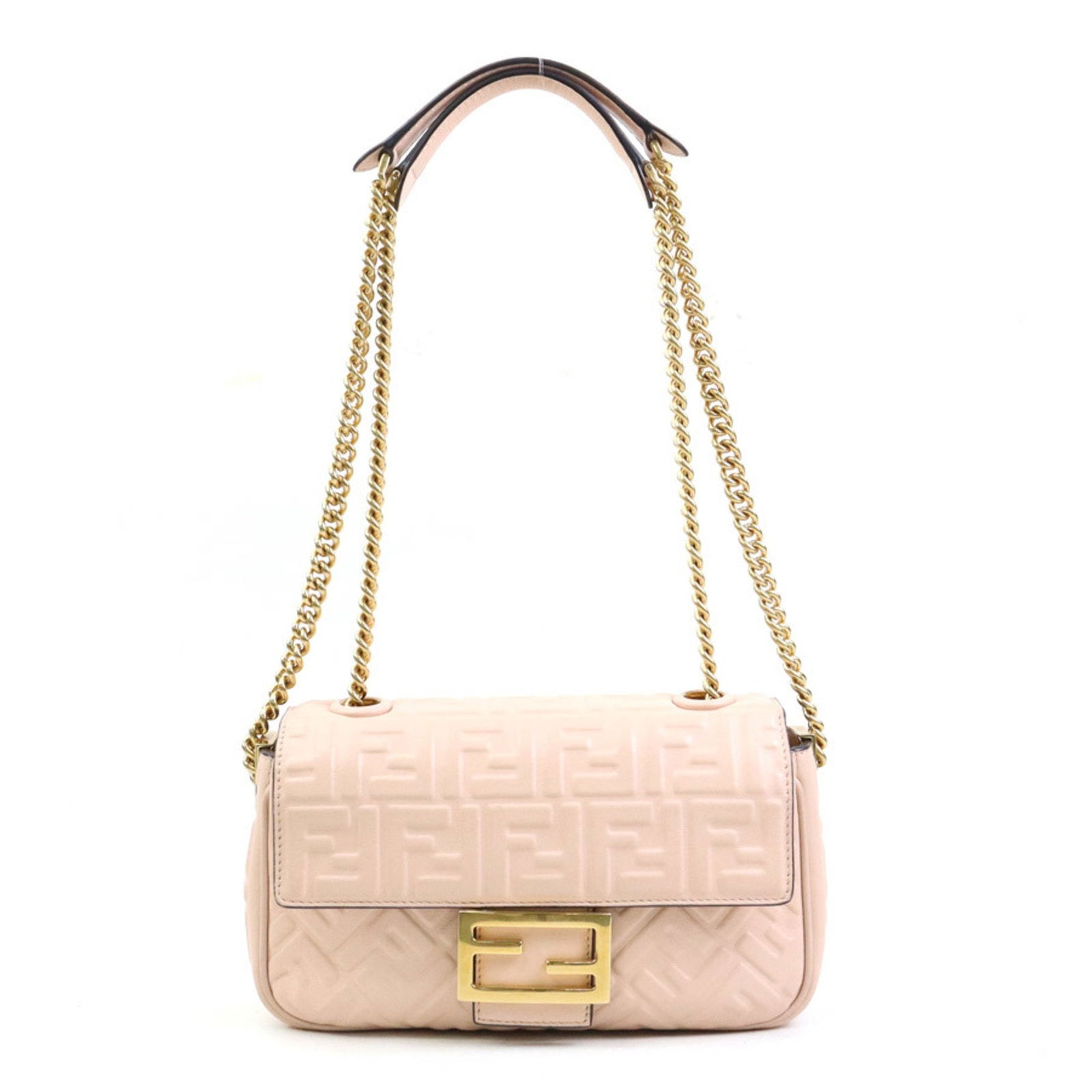 Pink Leather Baguette Shoulder Bag by Fendi Italy: Pink Leather Baguette Shoulder Bag by Fendi Italy This Fendi Baguette is crafted from pink leather and features a compact silhouette. The bag shows minor signs of use, including light scratches, sligh