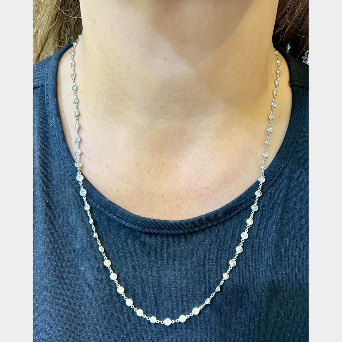 Platinum 16.00 Ct Old Mine Diamond by the Yard Necklace 22 Inch: Platinum 16.00 Ct Old Mine Diamond by the Yard Necklace 22 Inch This exquisite Platinum Diamond by the Yard Necklace features a stunning total weight of approximately 16.00 carats, showcasing 65 Old M