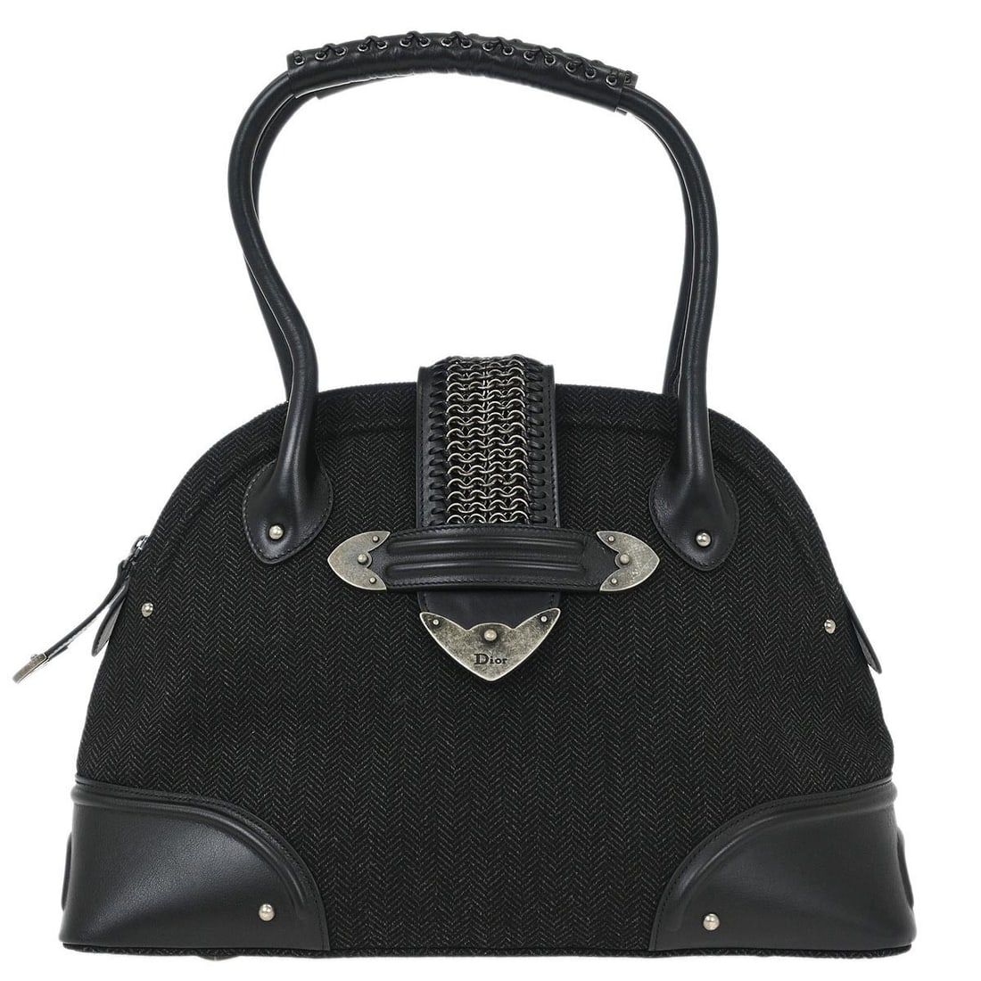 Christian Dior Black Canvas Leather Top Handle Handbag 05-MA-0057 (1 of 10)