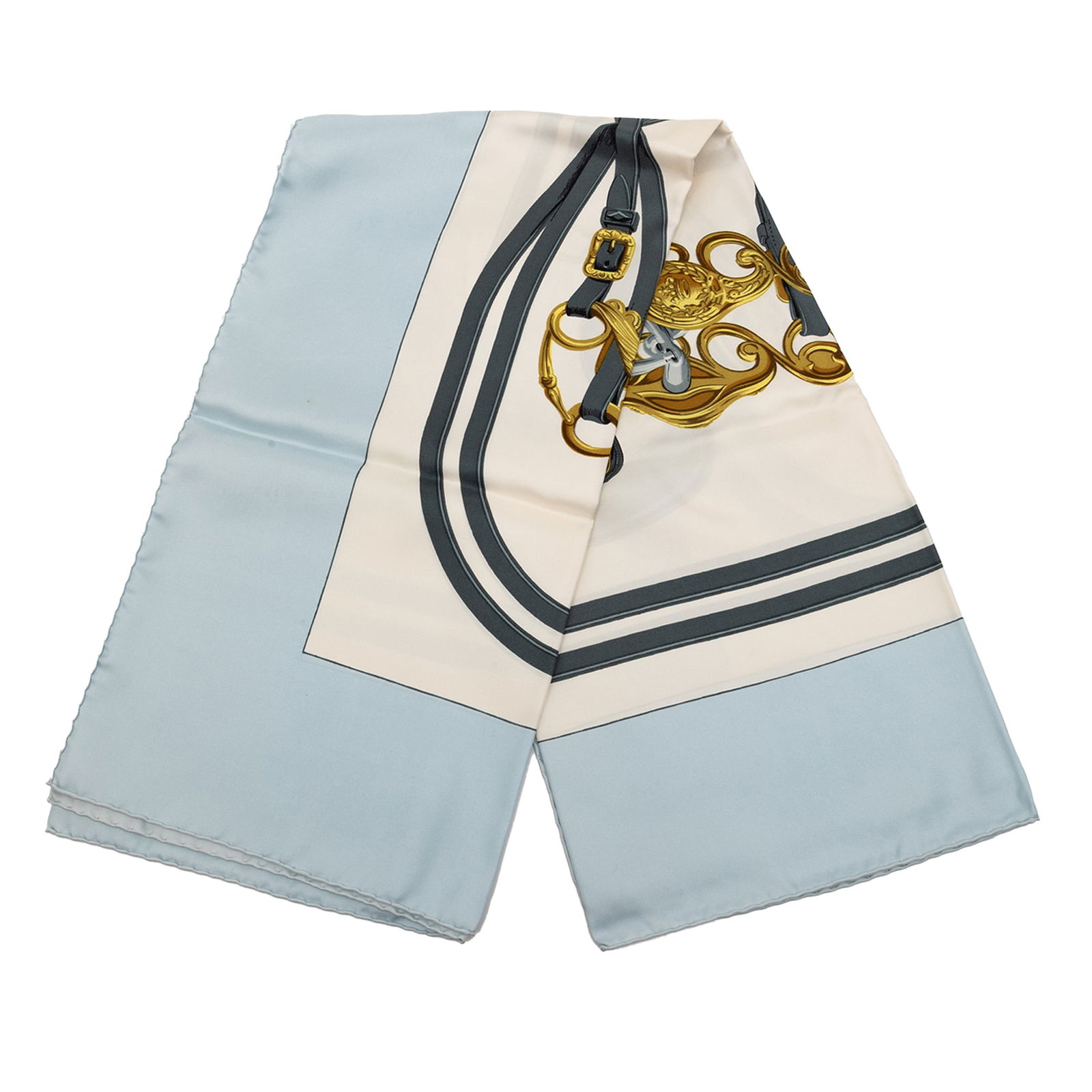 Brides de Gala 90 silk scarf by Hermes in white: Brides de Gala 90 silk scarf by Hermes in white This Hermes Brides de Gala scarf showcases an elegant print crafted from 100% silk. Made in France, it features a classic white color and is designed as