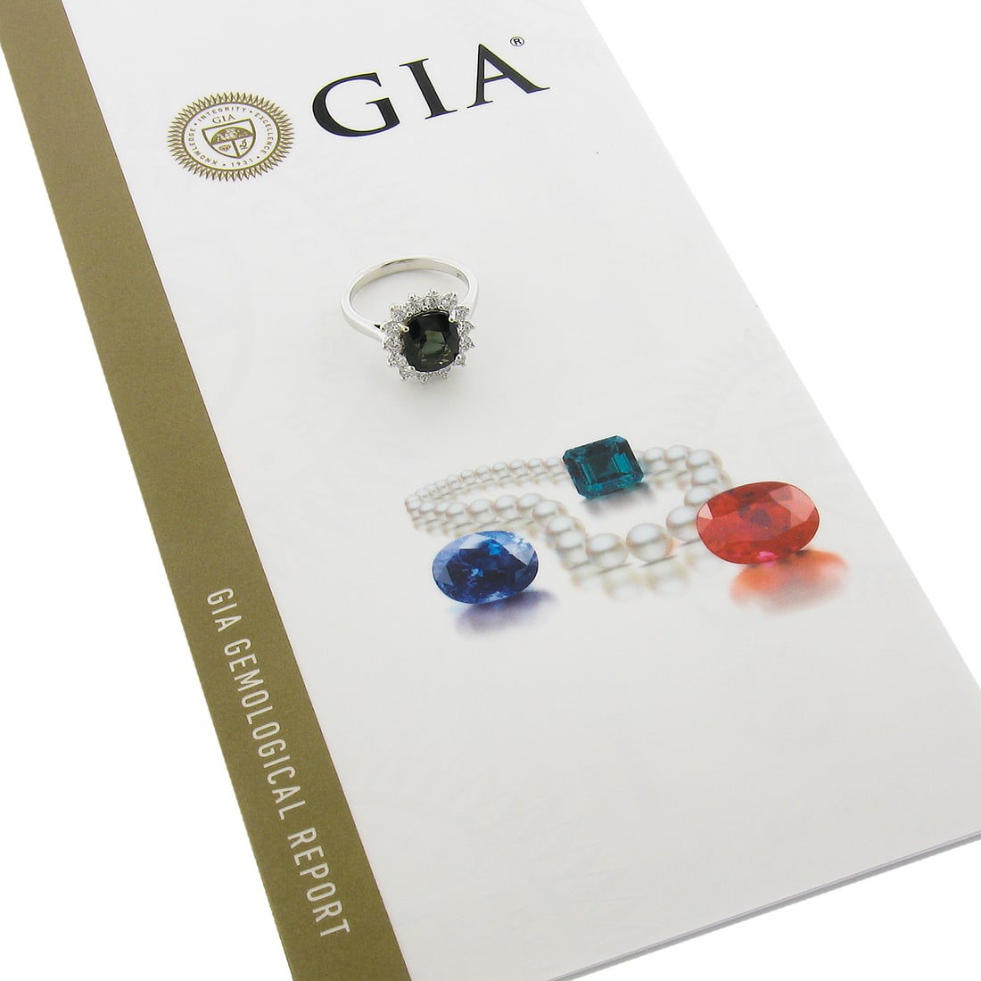 18K White Gold 3.22ct GIA Certified Cushion Green Sapphire Diamond Halo Ring (1 of 10)