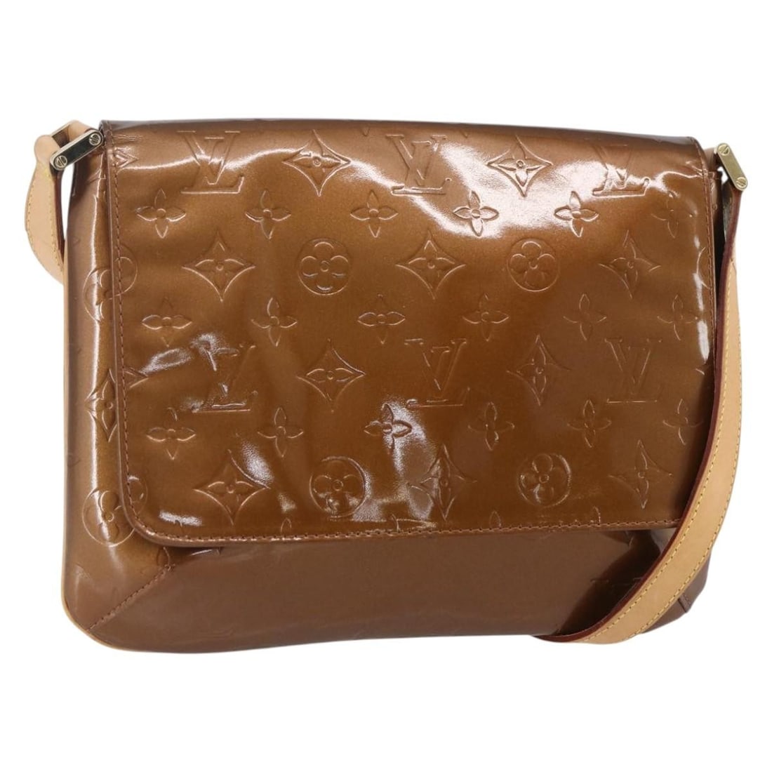 LOUIS VUITTON Monogram Vernis Thompson Street Shoulder Bag Bronze M91124: LOUIS VUITTON Monogram Vernis Thompson Street Shoulder Bag Bronze M91124 Presenting the LOUIS VUITTON Monogram Vernis Thompson Street Bag in a stunning bronze hue. This elegant shoulder bag is crafted