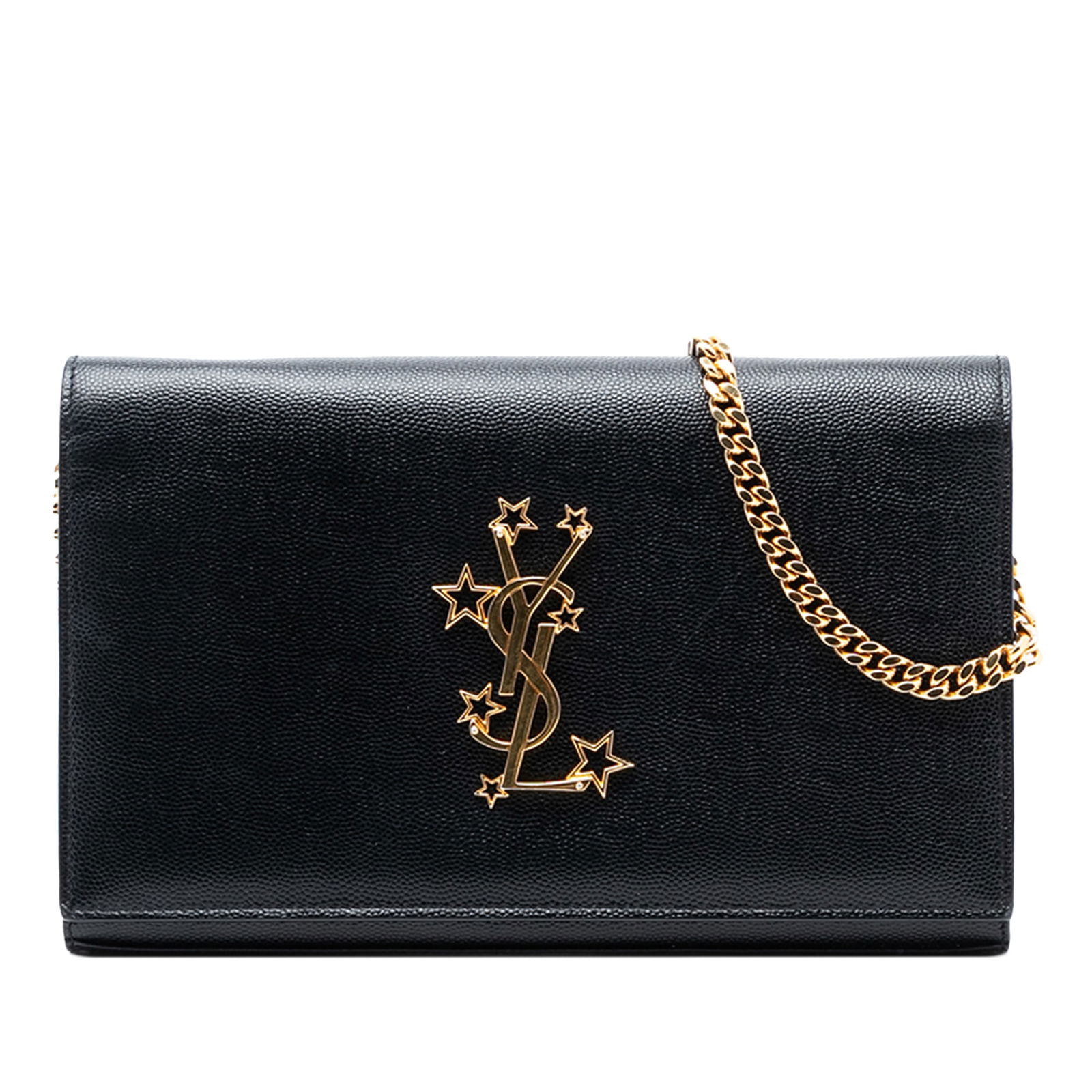 Black Leather Saint Laurent Star Wallet Chain Shoulder Bag (1 of 7)