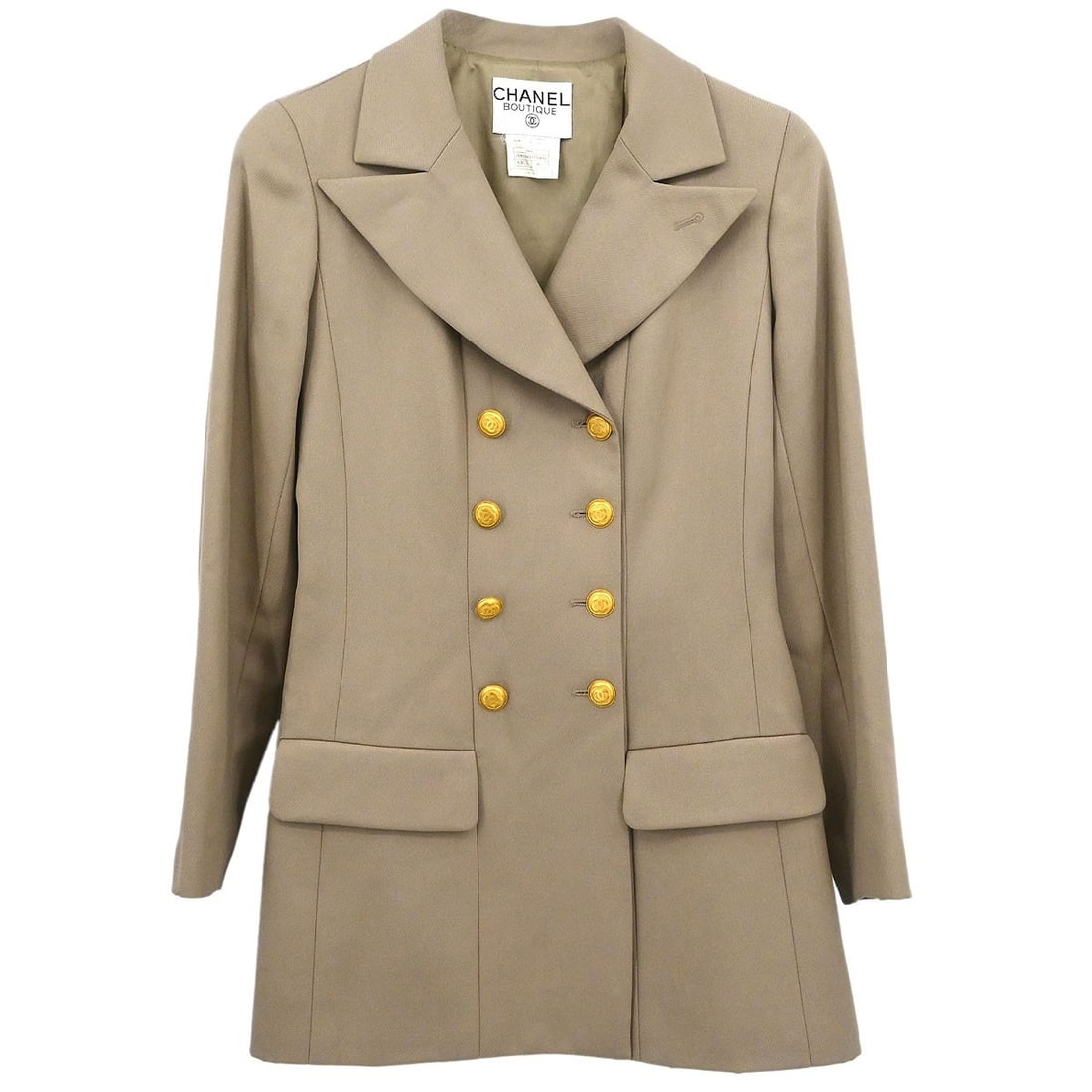 Beige Long Wool Double Breasted Chanel Jacket Size 36 Vintage (1 of 11)