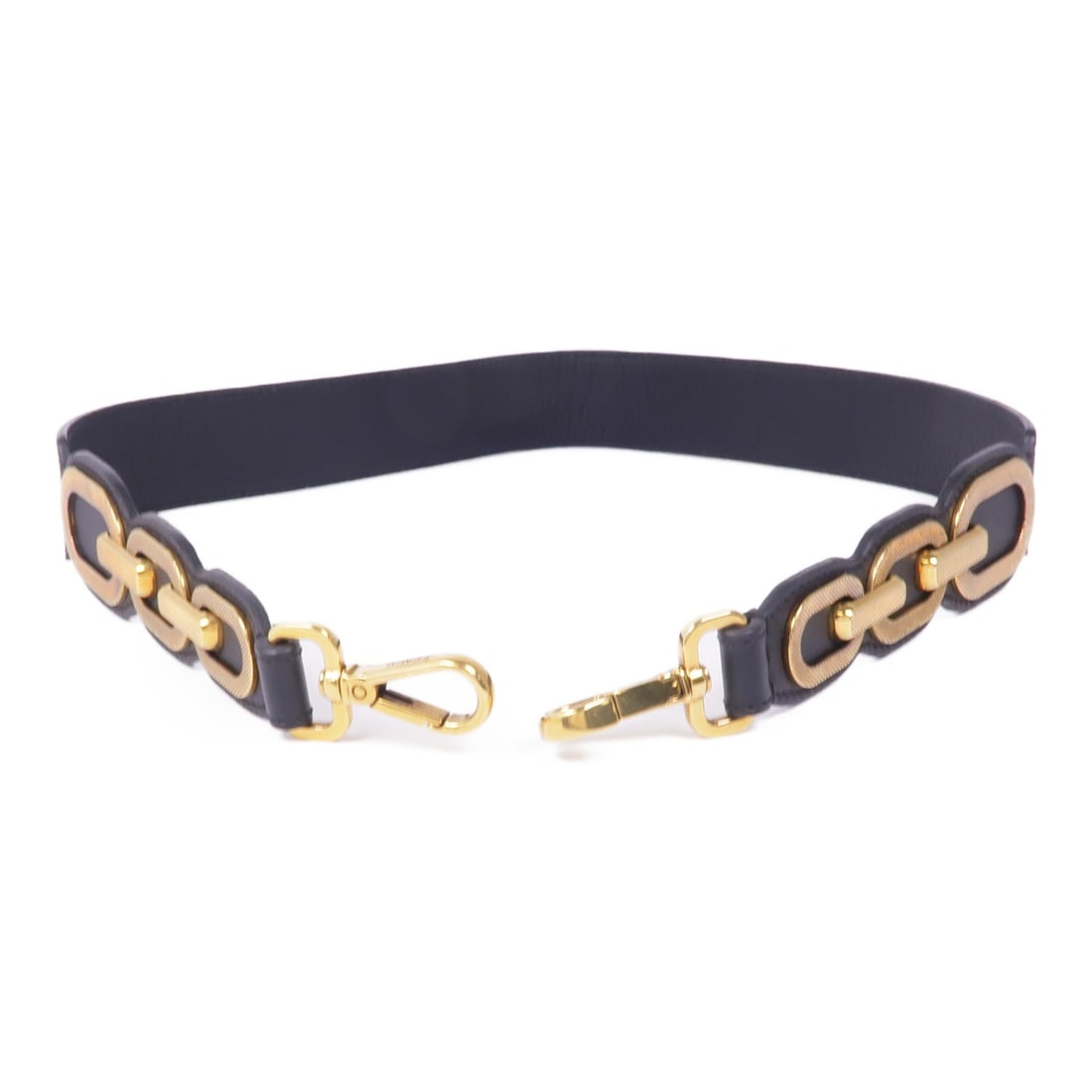 FENDI Black Calfskin Leather Shoulder Strap GHW Italy: FENDI Black Calfskin Leather Shoulder Strap GHW Italy Elevate your style with this FENDI shoulder strap, expertly crafted from luxurious black calfskin leather. Designed for versatility, this strap is