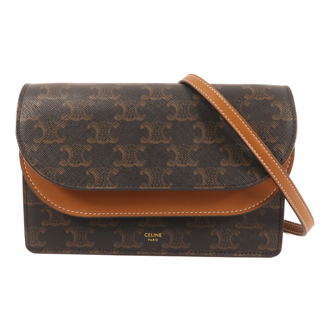 Celine Wallet on Strap Brown PVC Canvas Shoulder Bag Gold Hardware (1 of 14)