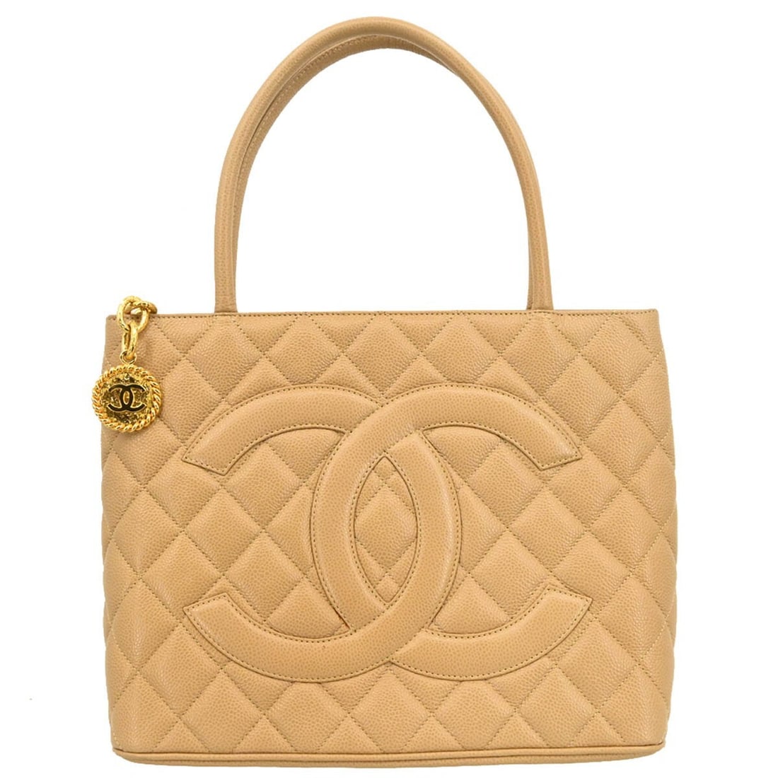 Chanel Beige Caviar Skin Medallion Tote Handbag with Logo Quilting (1 of 11)