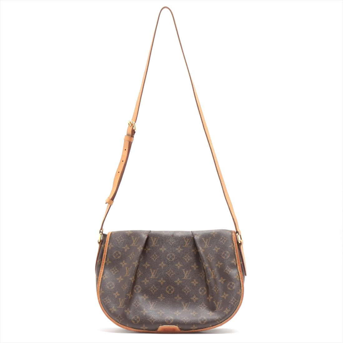 Menilmontant Canvas Shoulder Bag by Louis Vuitton Brown 29x21x10 cm: Menilmontant Canvas Shoulder Bag by Louis Vuitton Brown 29x21x10 cm The Louis Vuitton Menilmontant is a unisex bag crafted from brown canvas. Made in France, this bag features a spacious interior, wit