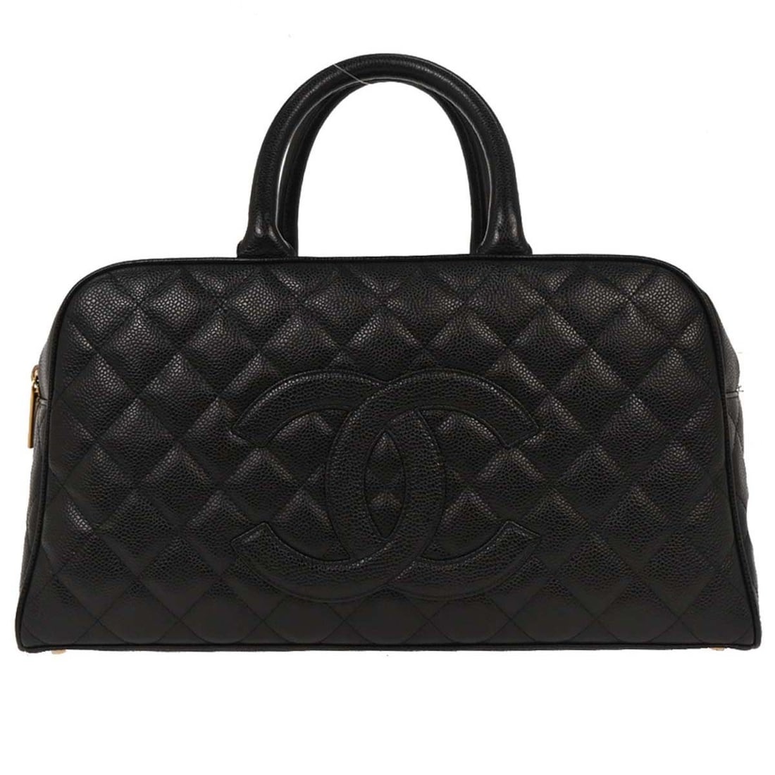 Chanel Black Caviar Leather Bowling Bag 15x8 Casual Top Handle: Chanel Black Caviar Leather Bowling Bag 15x8 Casual Top Handle This elegant Chanel Bowling Bag is crafted from luxurious black caviar skin leather, offering a sophisticated touch to your casual outing