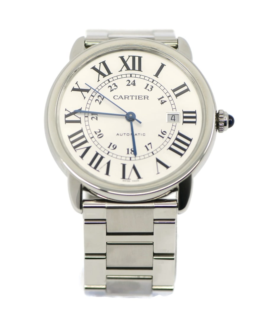 Cartier Ronde Solo XL Stainless Steel Automatic Watch W6701011 with Box: Cartier Ronde Solo XL Stainless Steel Automatic Watch W6701011 with Box This Cartier Ronde Solo XL is a striking wristwatch that combines elegance with functionality. Featuring a robust stainless stee