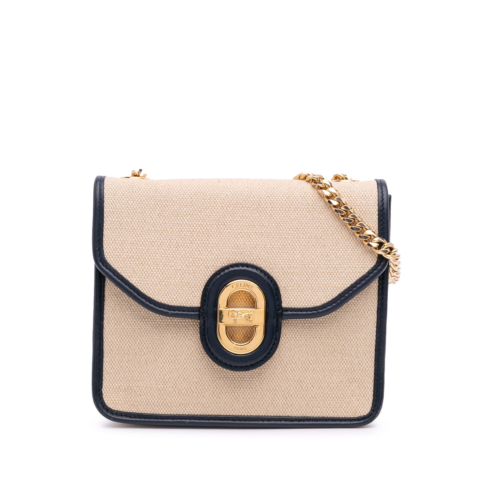 Celine Canvas Sulky Clutch Brown Leather Trim Chain Strap Italy: Celine Canvas Sulky Clutch Brown Leather Trim Chain Strap Italy This Celine Canvas Sulky Clutch is a stylish shoulder bag crafted from durable canvas with elegant leather trim. It features a chain