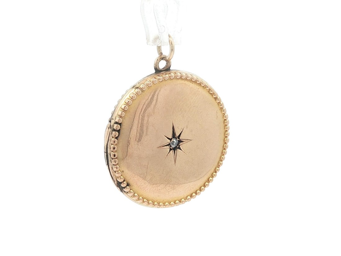 Antique Victorian 10k Gold Old Mine Diamond Monogram Circle Locket Pendant: Antique Victorian 10k Gold Old Mine Diamond Monogram Circle Locket Pendant This exquisite Antique Victorian locket pendant showcases a beautiful circular design, crafted from solid 10k yellow gold. Th