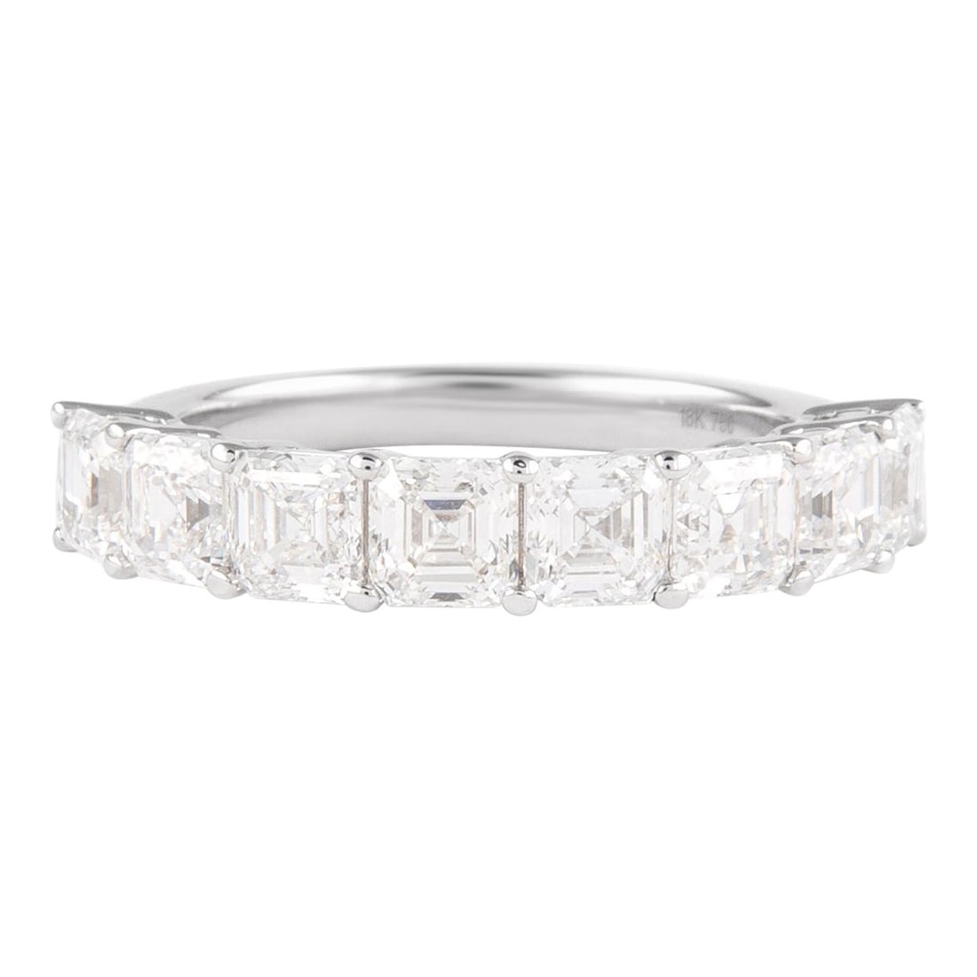 2.82ct Asscher Cut Diamond Half Eternity Ring 18k White Gold: 2.82ct Asscher Cut Diamond Half Eternity Ring 18k White Gold This exquisite half eternity band features 8 stunning Asscher cut diamonds totaling 2.82 carats, showcasing D/E color and VVS clarity. Craf