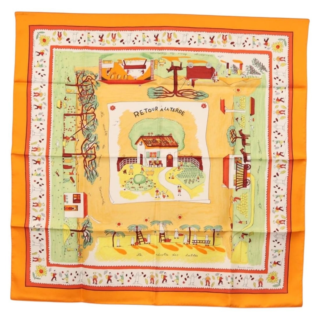 HERMES 90cm Silk Scarf Retour A La Terre Orange (1 of 16)