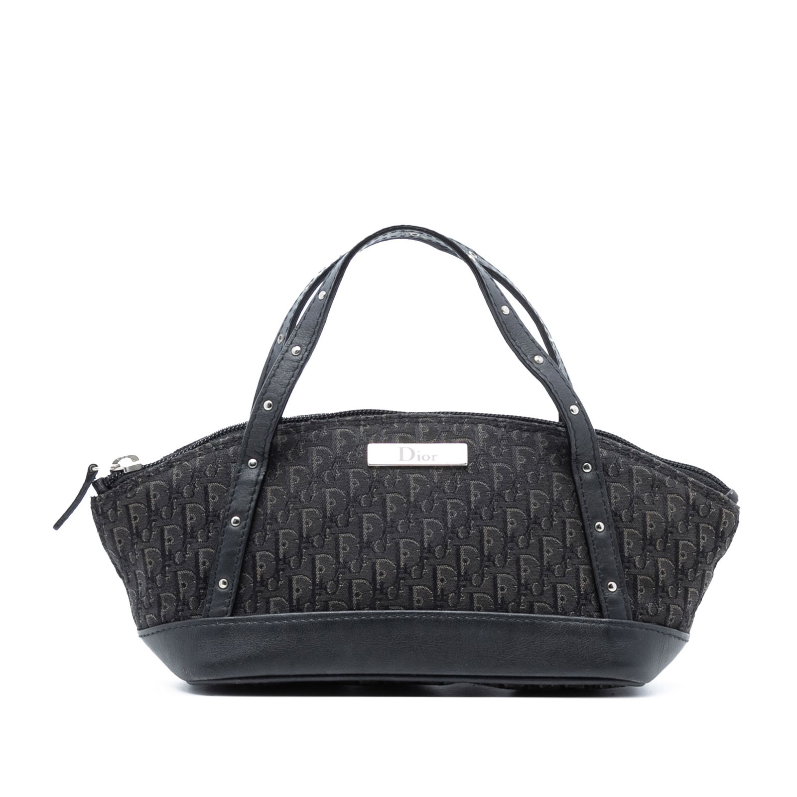 Dior Mini Diorissimo Trotter Canvas Black Street Chic Bag with Leather Trim: Dior Mini Diorissimo Trotter Canvas Black Street Chic Bag with Leather Trim This Dior Mini Diorissimo Trotter Canvas Street Chic Handbag features a canvas body with leather trim, flat leather handles,
