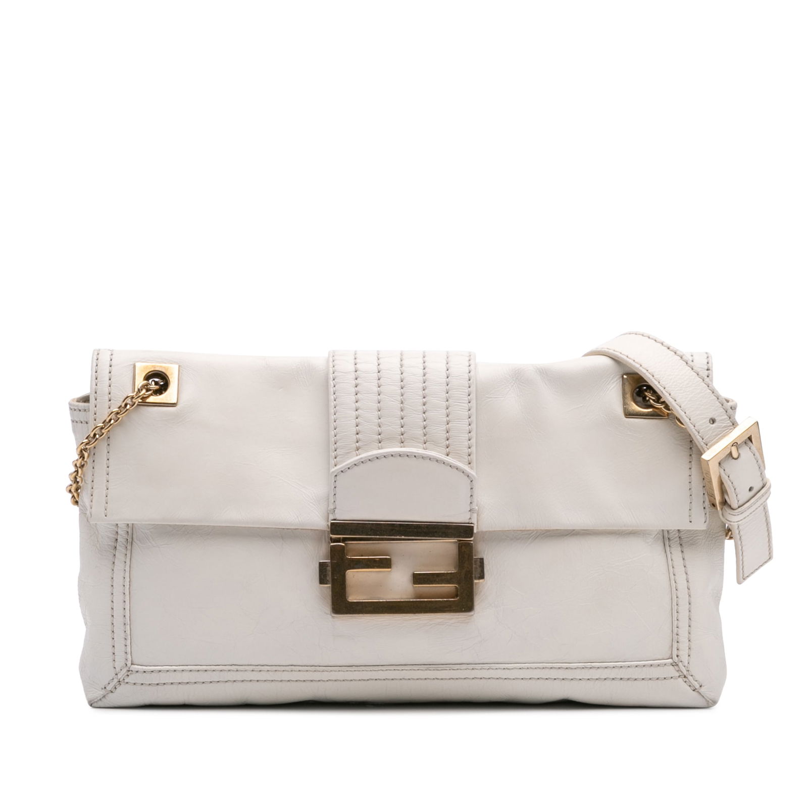 Fendi Leather Chain Baguette White Handbag Italy (1 of 10)