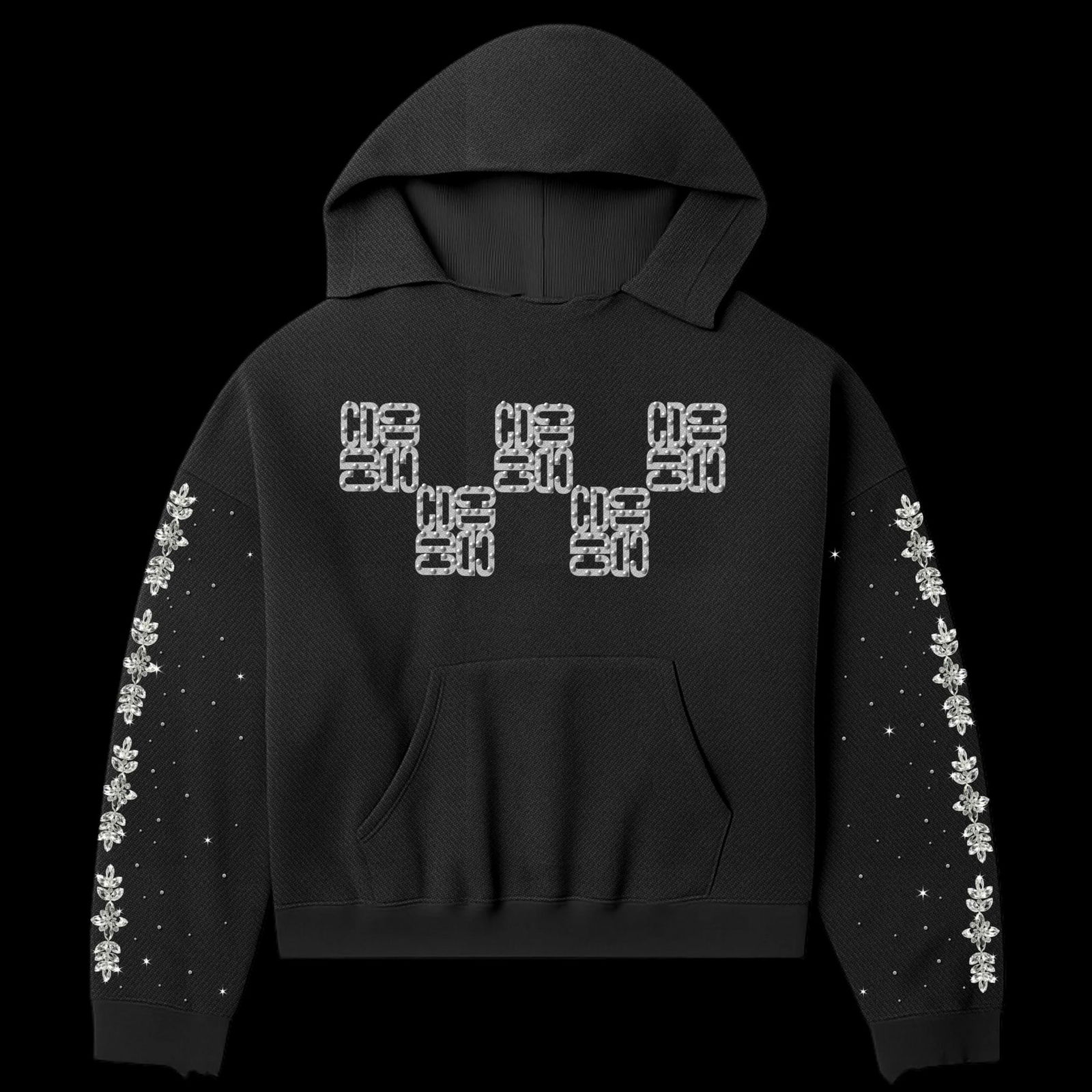 Carpe Diem Hoodie with Rhinestone CD Design in Black Cotton Fleece (1 of 1)