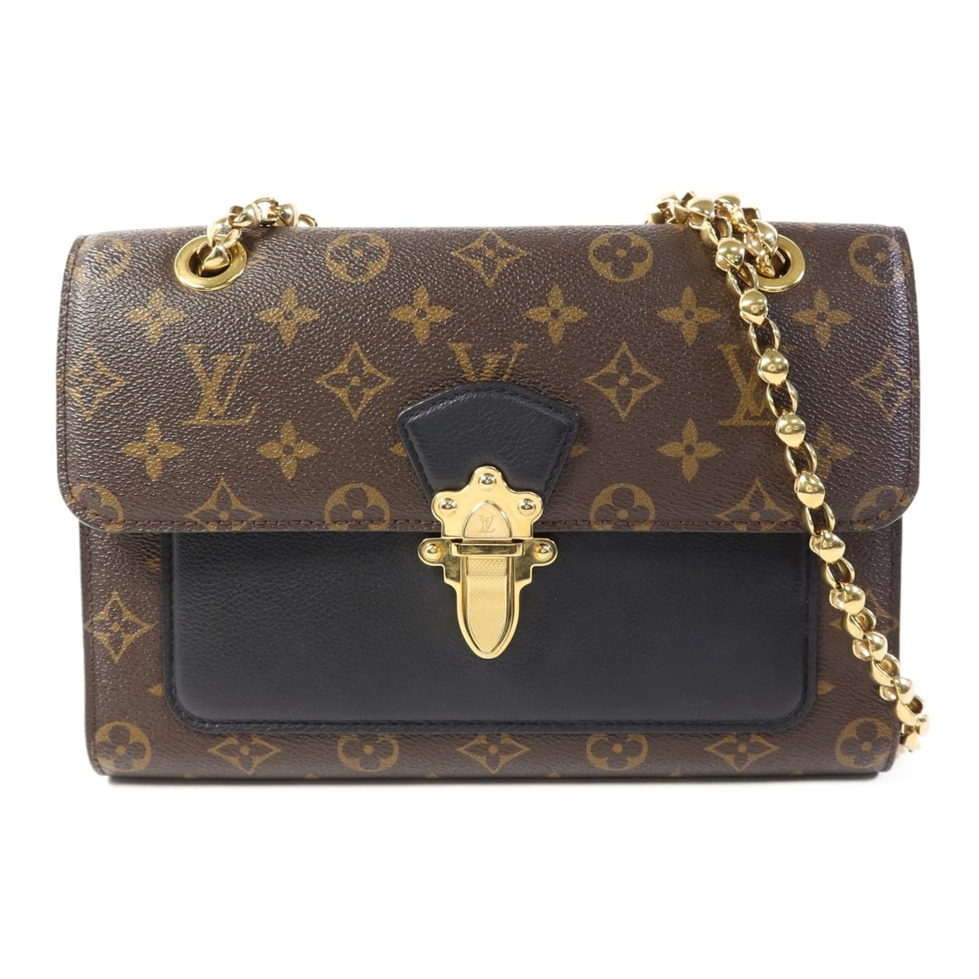 LOUIS VUITTON Victoire Chain Shoulder Bag M41730 Monogram Brown Black: LOUIS VUITTON Victoire Chain Shoulder Bag M41730 Monogram Brown Black Elevate your accessory collection with the LOUIS VUITTON Victoire Chain Shoulder Bag. This stylish shoulder bag is crafted from du