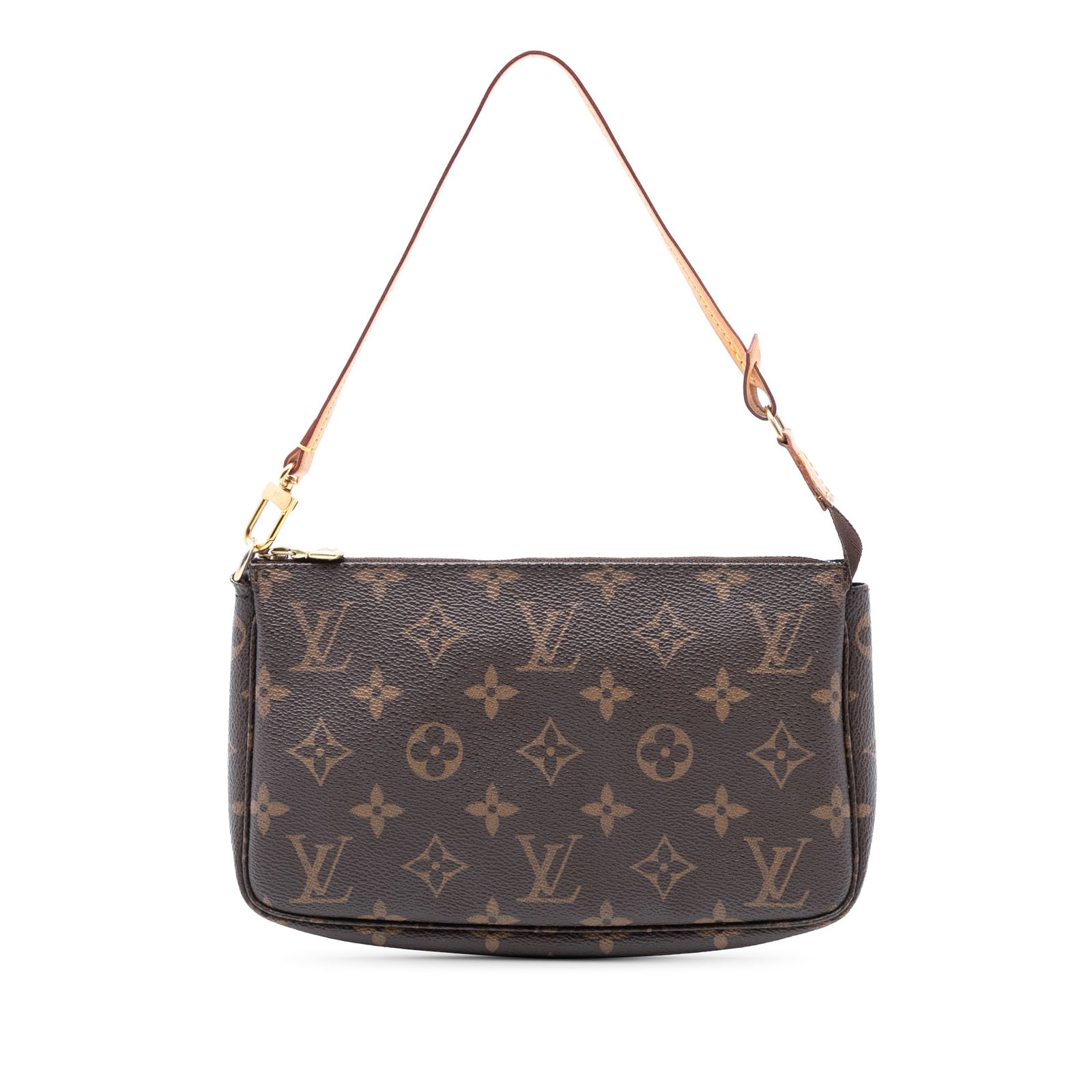 Monogram Canvas Pochette Accessoires Bag by Louis Vuitton: Monogram Canvas Pochette Accessoires Bag by Louis Vuitton This Louis Vuitton Pochette Accessoires features the iconic monogram canvas body, a flat vachetta leather handle, and a top zip closure. The b