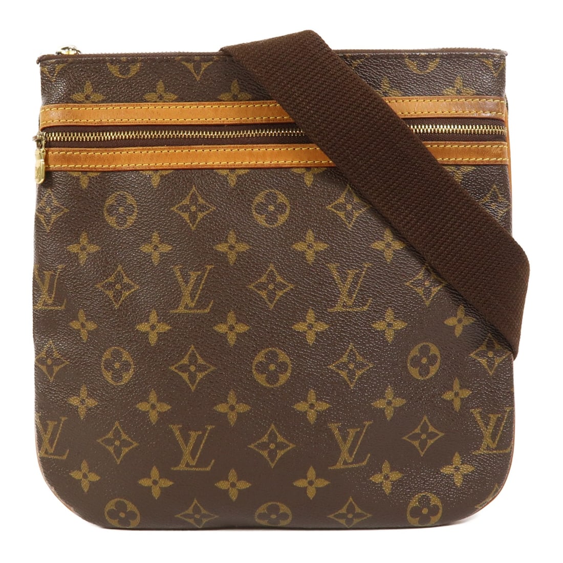 Louis Vuitton Pochette Bosphore Shoulder Bag with Gold Hardware M40044 Brown: Louis Vuitton Pochette Bosphore Shoulder Bag with Gold Hardware M40044 Brown This Louis Vuitton Pochette Bosphore shoulder bag features the brand's signature Monogram brown PVC coated canvas. It is de