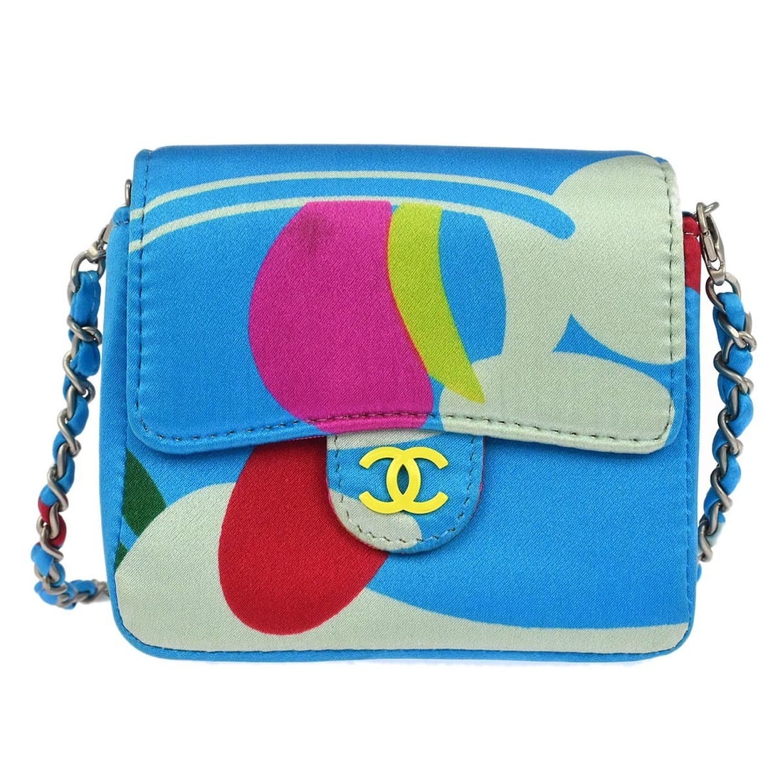 Blue Satin Mini Classic Flap Shoulder Bag by Chanel with Chain Strap (1 of 7)