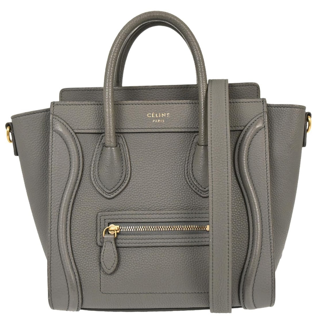Celine Nano Luggage Gray Leather Mini Top Handle Tote with Double Handles (1 of 10)