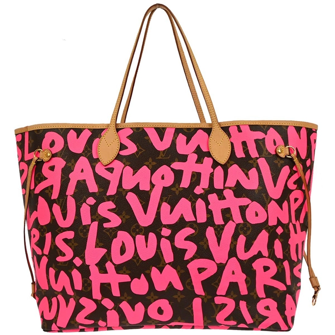 Pink Monogram Graffiti Neverfull GM Tote by Louis Vuitton M93701: Pink Monogram Graffiti Neverfull GM Tote by Louis Vuitton M93701 This Louis Vuitton Neverfull GM tote bag features the iconic pink Monogram Graffiti canvas with leather accents. Designed in a large si