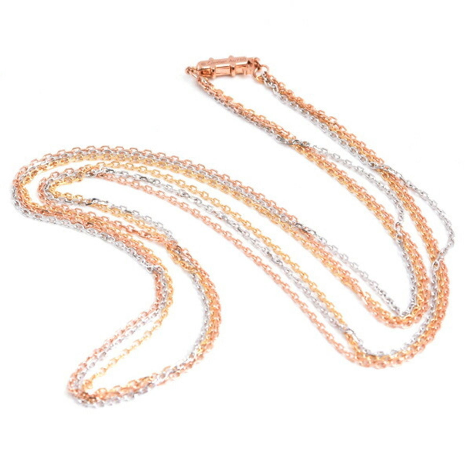 Rose Gold Trinity Necklace by Cartier 54.5 cm French Design: Rose Gold Trinity Necklace by Cartier 54.5 cm French Design This Cartier Trinity necklace is crafted from rose gold and features a length of 54.5 cm. Designed for women, it showcases the classic Trini
