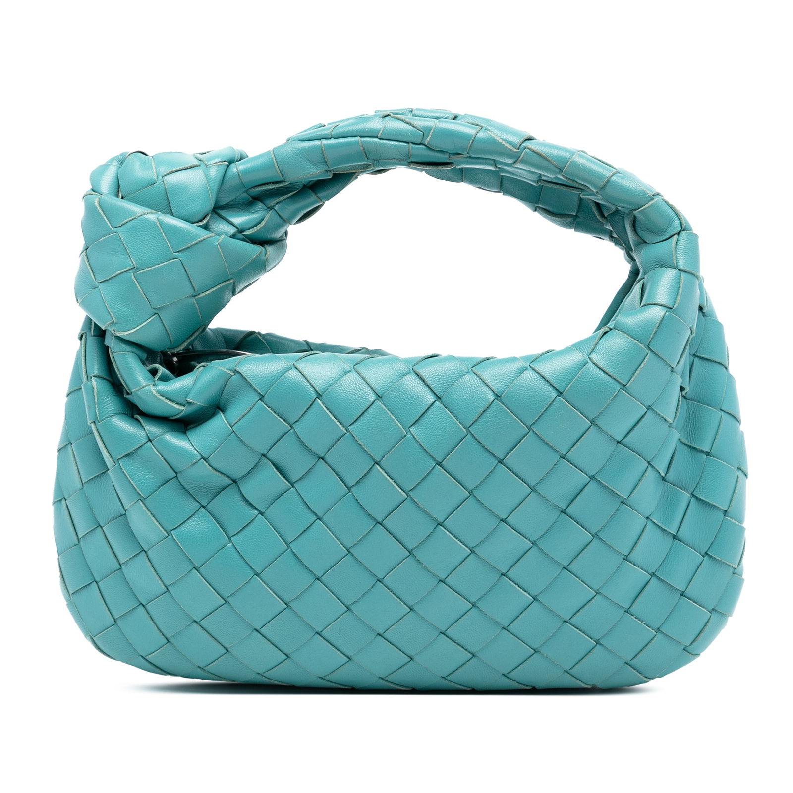 Mini Intrecciato Jodie Blue Leather Shoulder Bag by Bottega Veneta: Mini Intrecciato Jodie Blue Leather Shoulder Bag by Bottega Veneta This Bottega Veneta Mini Nappa Intrecciato Jodie bag features a signature woven leather design with a matching woven shoulder strap a