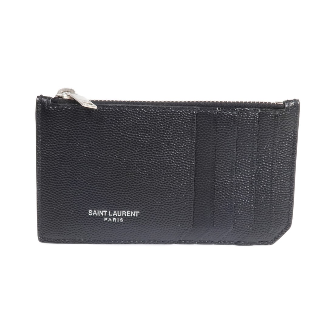 Black Calfskin Card Holder by Saint Laurent YSL Silver Hardware: Black Calfskin Card Holder by Saint Laurent YSL Silver Hardware This Saint Laurent card case is crafted from black calfskin leather and features a sleek, minimalist design. It offers a sophisticated w