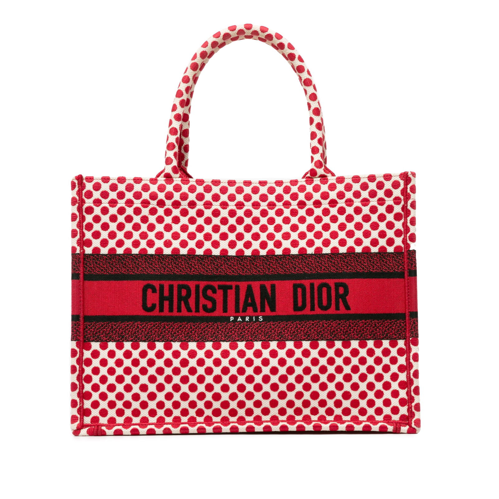 DiorAmour Medium Red Embroidered Canvas Book Tote Italy: DiorAmour Medium Red Embroidered Canvas Book Tote Italy Introducing the Medium Dioramour Book Tote, a stylish accessory that combines functionality with a chic design. Crafted with a printed canvas bo