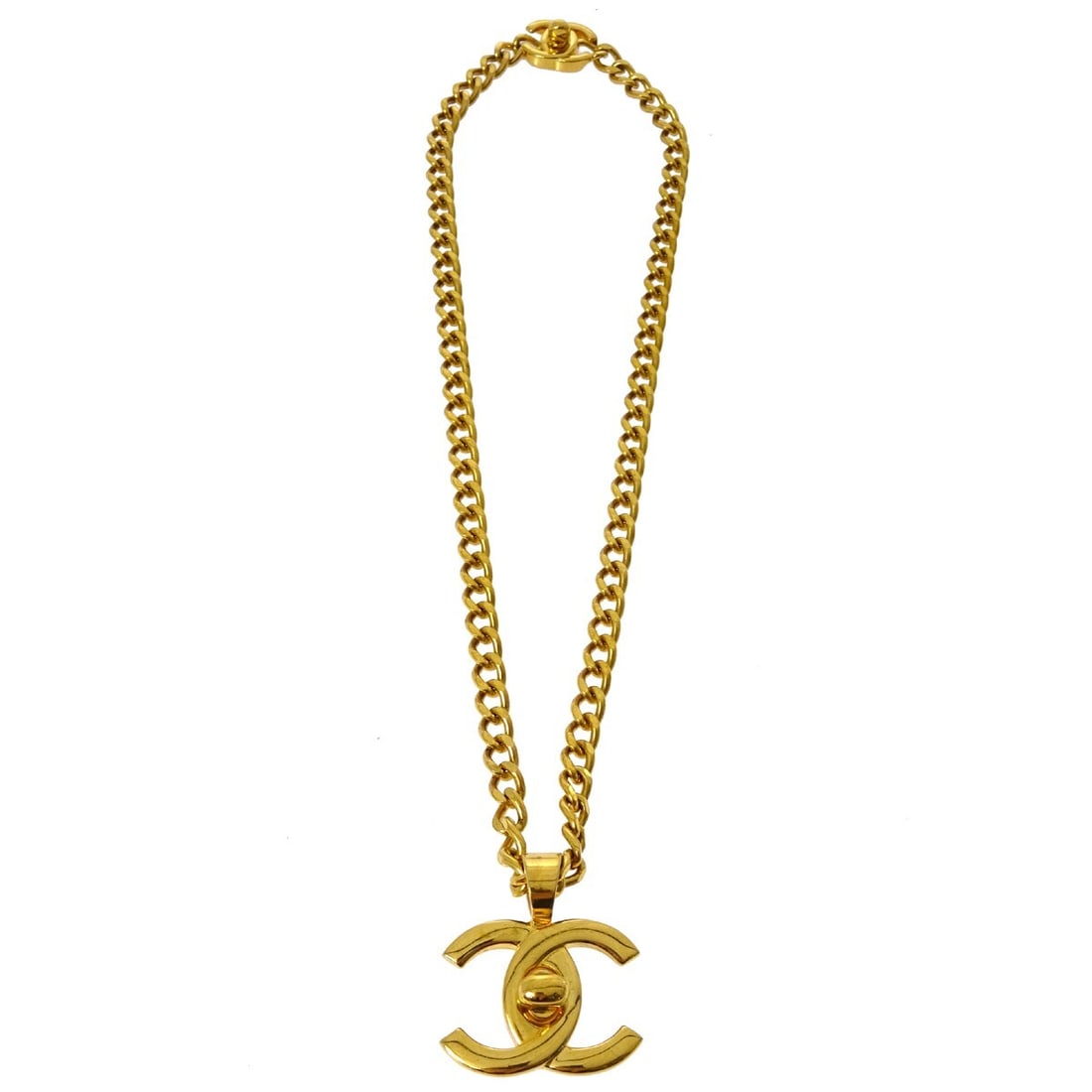 Chanel 97P Gold-Plated Turnlock Chain Pendant Necklace (1 of 4)