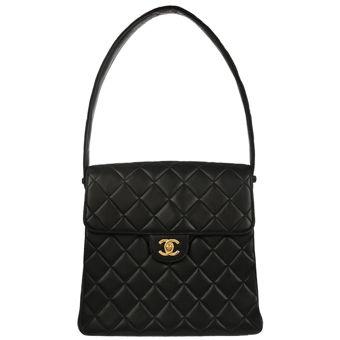 Chanel Matelasse Black Lambskin Quilted Double Sided Medium Handbag: Chanel Matelasse Black Lambskin Quilted Double Sided Medium Handbag This Chanel Double Sided Handbag is crafted from luxurious black lambskin leather with a signature matelasse quilted pattern. It fea